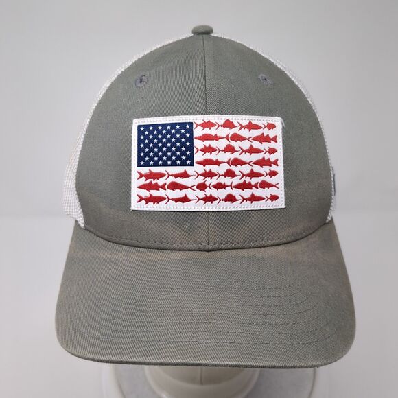 Columbia PFG Fish Flag Fitted Trucker Hat Gray L/XL Patriotic Mesh Back - Picture 2 of 8